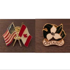 Canadian Pins Set- American & Canada Flag and Ontario Flower